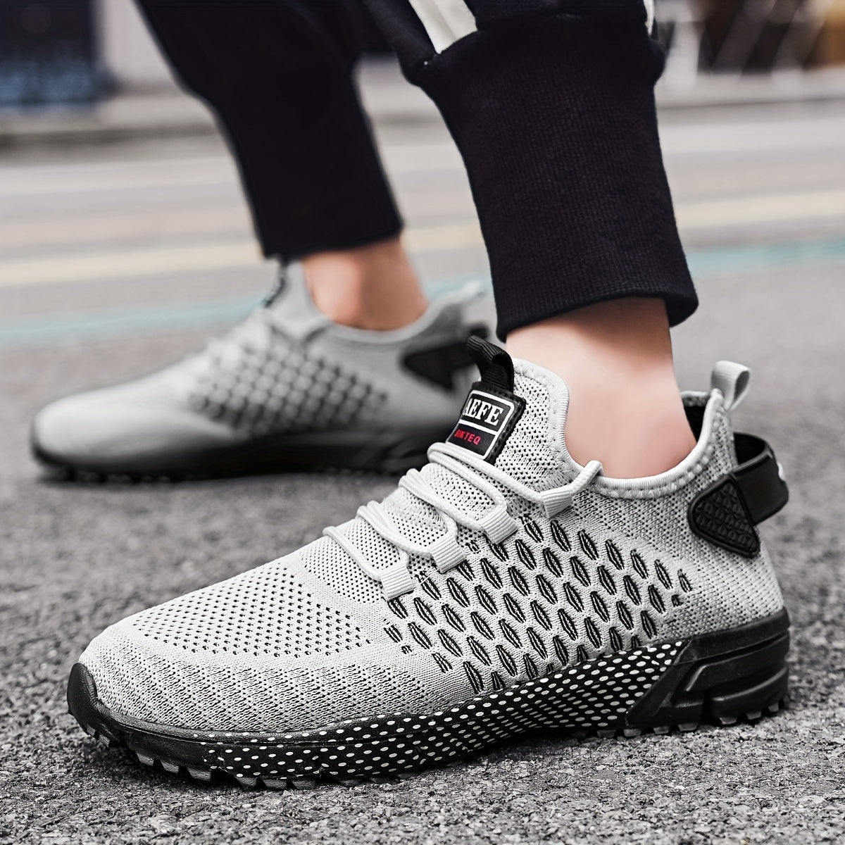 Men's Casual Geometric Print Breathable Mesh Lace-up Sneakers, Outdoor Anti-skid Shoes For Running Walking